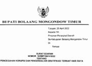 Berikut SE Bupati Boltim Terkait Korupsi dan Gratifikasi Lebaran