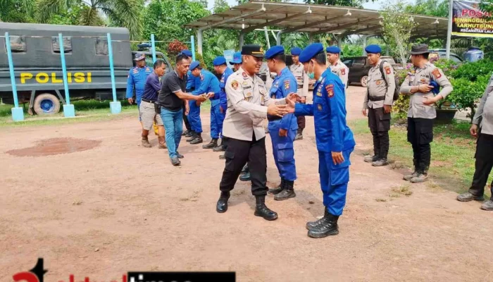 Kapolsek Lalan Beserta Anggota Bersama GM Humas, GM PT BKI  dan Manager Humas PT BKI Gelar Apel Pelepasan Personil BKO Ditpolairud Polda Sumsel