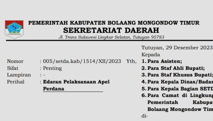 Apel Perdana 2024 Boltim: Jangan Pakai Celana Putih!