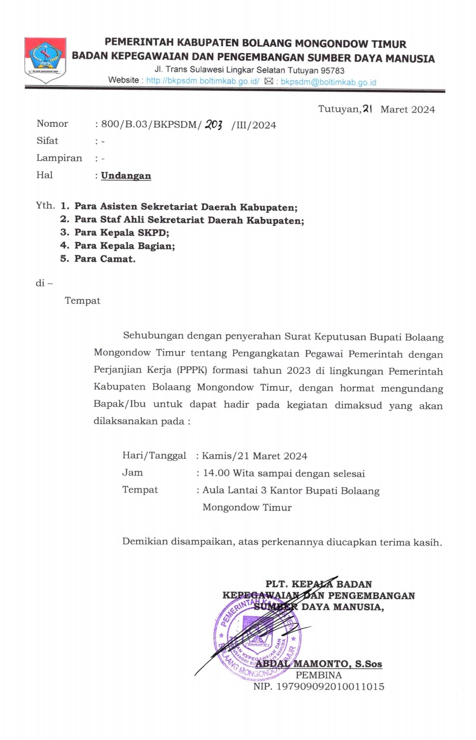 Penyerahan sk pppk boltim