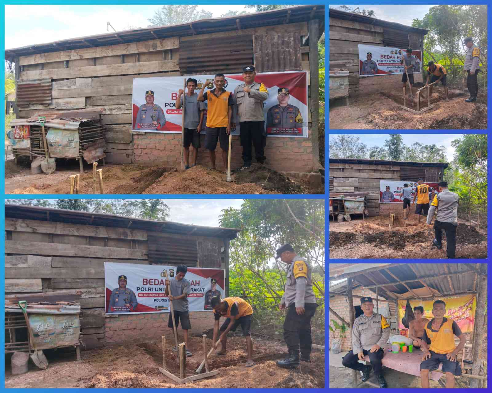 Sambut HUT Bhayangkara ke-80, Polres Muara Enim melalui Polsek Rambang Monitoring Kelancaran Program Bedah Rumah Warga