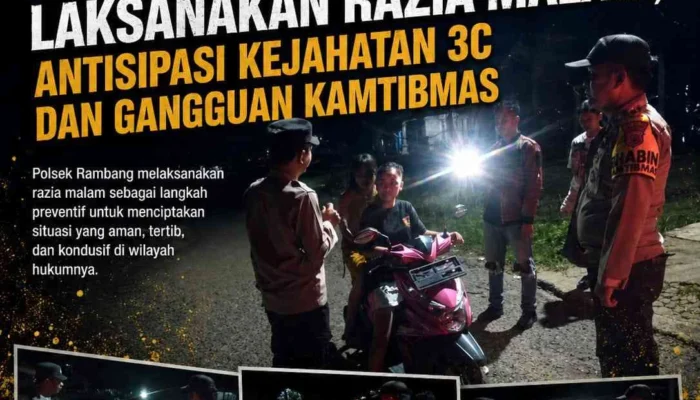 Polsek Rambang Laksanakan Razia Malam, Antisipasi Kejahatan 3C dan Gangguan Kamtibmas