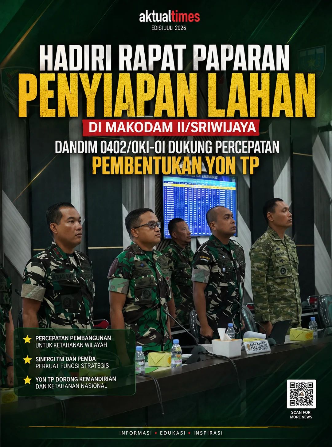 Hadiri Rapat Paparan Penyiapan Lahan di Makodam II/Sriwijaya, Dandim 0402/OKI-OI Dukung Percepatan Pembentukan Yon TP
