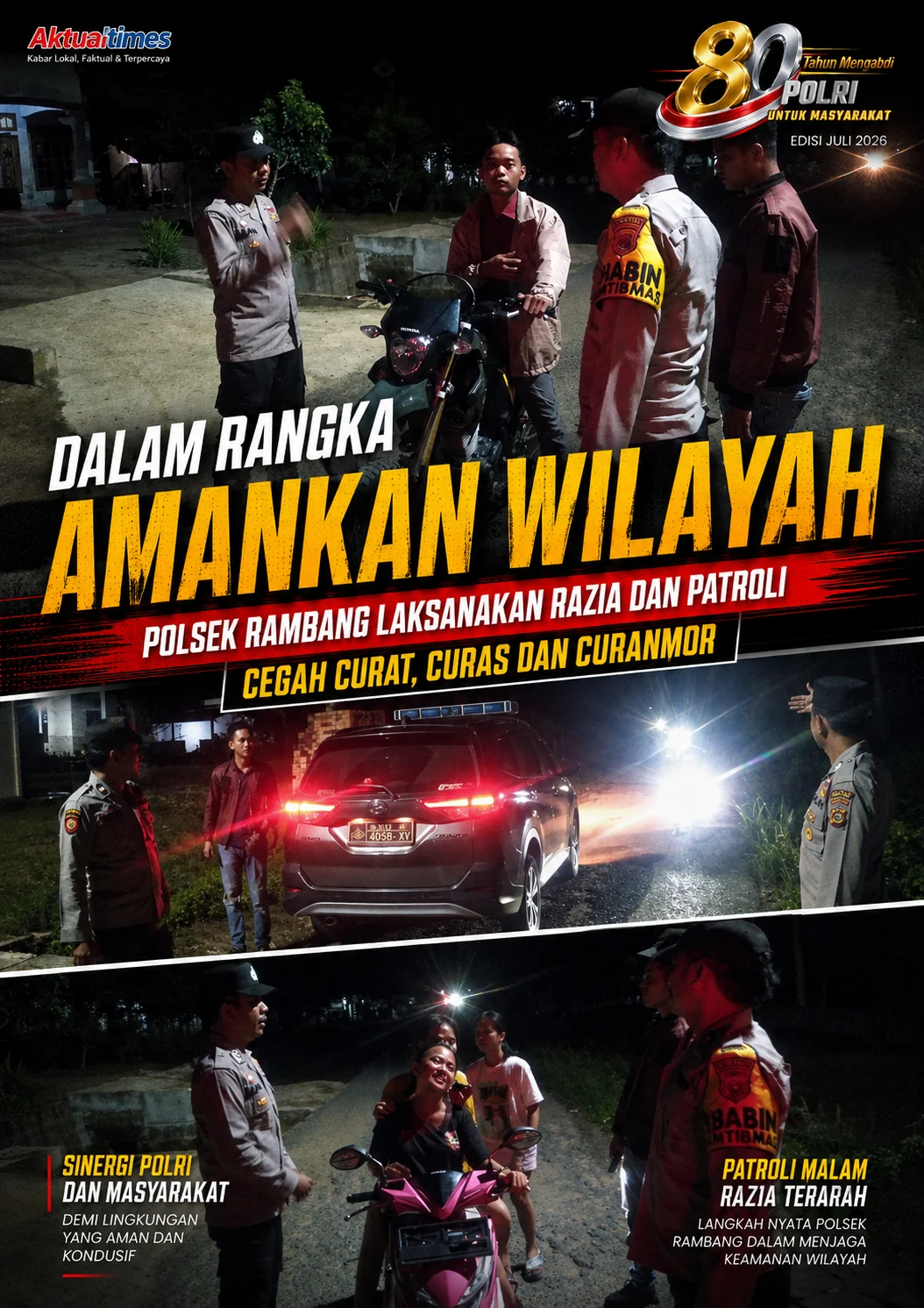 Dalam Rangka Amankan Wilayah, Polsek Rambang Laksanakan Razia dan Patroli, Cegah Curat, Curas dan Curanmor