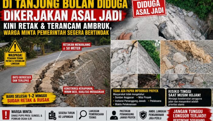 Proyek Penahan Tebing Jalan Provinsi di Tanjung Bulan Diduga Dikerjakan Asal Jadi Kini Retak &  Terancam Ambruk, Warga Minta Pemerintah Segera Bertindak