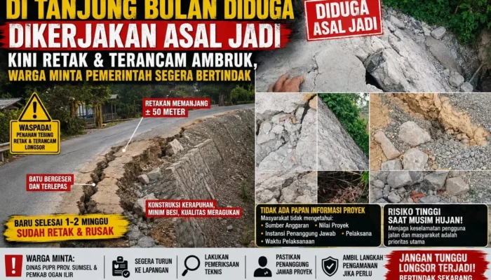 Proyek Penahan Tebing Jalan Provinsi di Tanjung Bulan Diduga Dikerjakan Asal Jadi Kini Retak &  Terancam Ambruk, Warga Minta Pemerintah Segera Bertindak