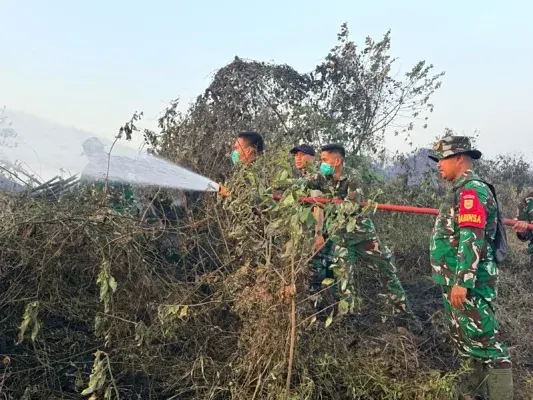 Babinsa Koramil 402-10/Kayuagung Bersama Damkar Padamkan Kebakaran Lahan Seluas 35 Hektare di Desa Cahya Bumi