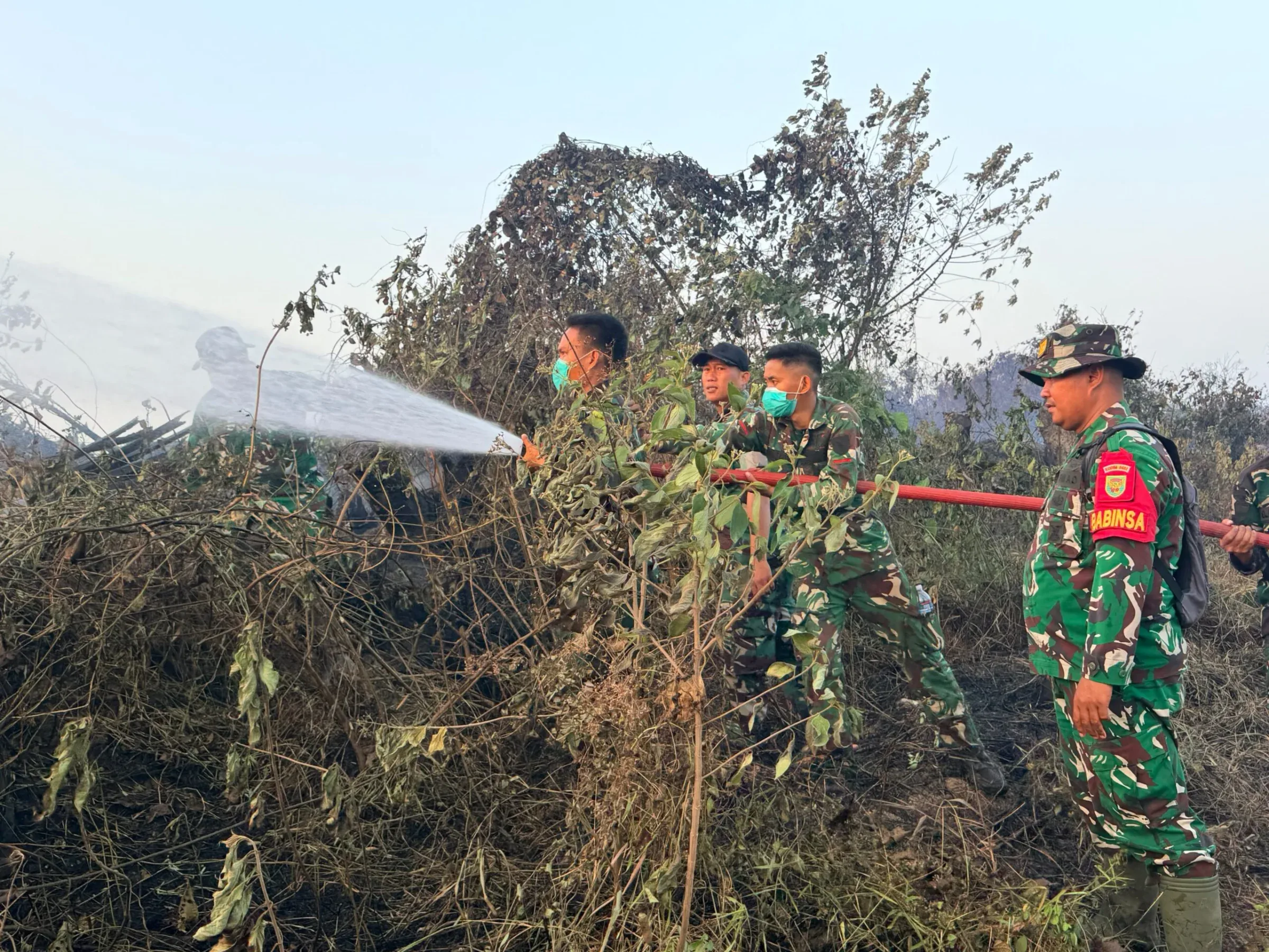 Babinsa Koramil 402-10/Kayuagung Bersama Damkar Padamkan Kebakaran Lahan Seluas 35 Hektare di Desa Cahya Bumi