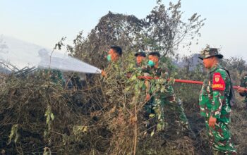 Babinsa Koramil 402-10/Kayuagung Bersama Damkar Padamkan Kebakaran Lahan Seluas 35 Hektare di Desa Cahya Bumi