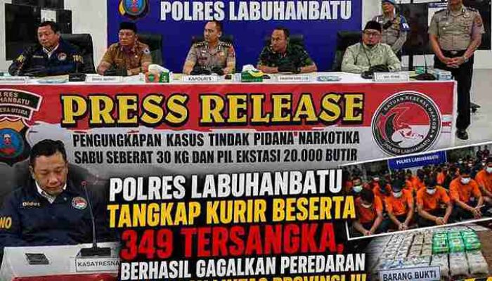Polres Labuhanbatu Tangkap Kurir 30 Kg Sabu dan 20 Ribu Ekstasi Beserta 349 Tersangka
