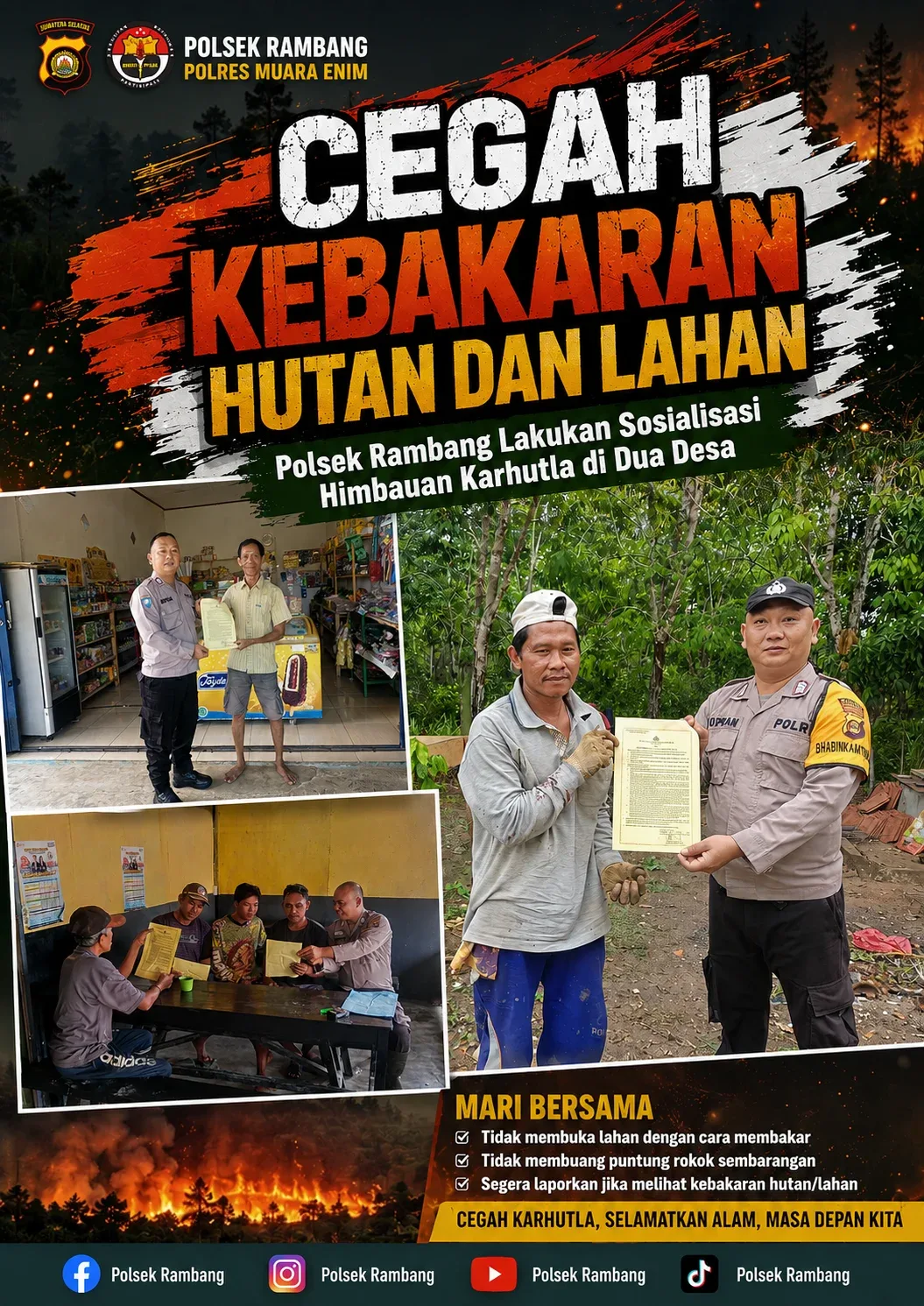 Cegah Kebakaran Hutan dan Lahan, Polsek Rambang Lakukan Sosialisasi Himbauan Karhutla di Dua Desa