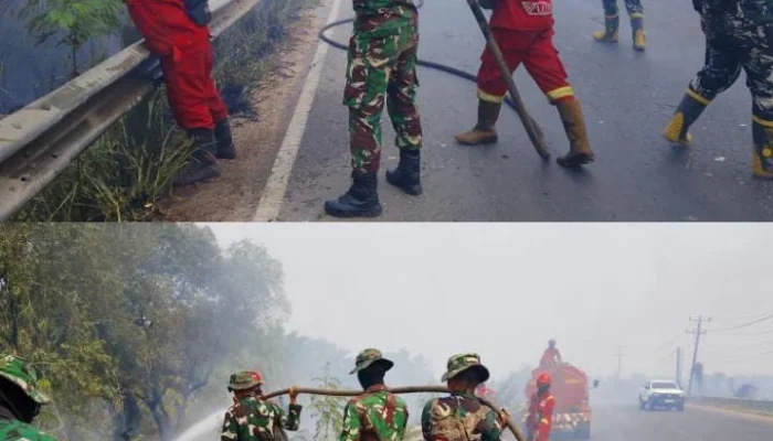 Babinsa Koramil Indralaya Bersama Tim Gabungan dan Personel Batalyon TP 949/DR Padamkan Karhutla di Sungai Rambutan