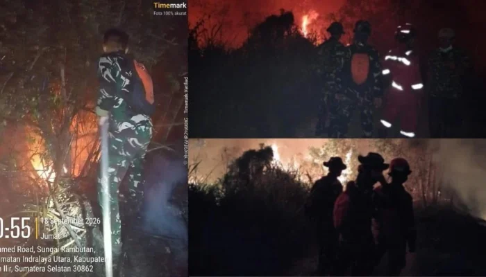 Tak Kenal Lelah, Tim Gabungan Lakukan Pemadaman Karhutla di Desa Sungai Rambutan, Indralaya Utara