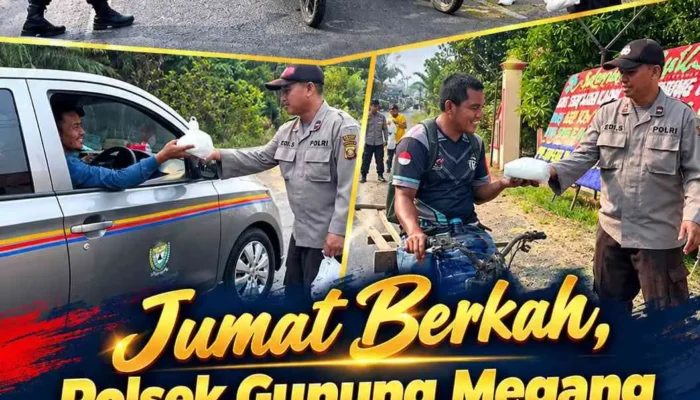 Jumat Berkah, Polsek Gunung Megang Bagikan Nasi Kotak kepada Masyarakat, Wujud Kepedulian Polri
