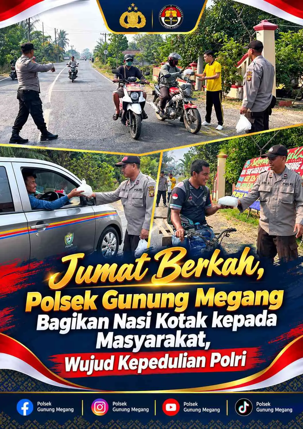 Foto pendukung berita Jumat Berkah, Polsek Gunung Megang Bagikan Nasi Kotak kepada Masyarakat, Wujud Kepedulian Polri