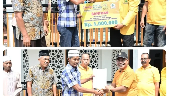Menyambut HUT Ke-62, DPD Golkar Padangsidimpuan Gelar Gotong Royong dan Serahkan Bantuan ke Masjid Al-Ikhlas