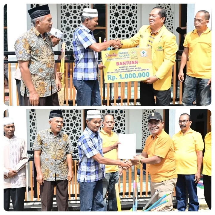Foto pendukung berita Menyambut HUT Ke-62, DPD Golkar Padangsidimpuan Gelar Gotong Royong dan Serahkan Bantuan ke Masjid Al-Ikhlas