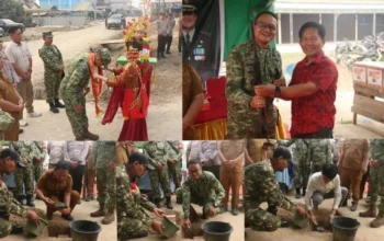 Silaturahmi Dengan Masyarakat Cengal, Dandim 0402/OKI-OI Resmikan Peletakan Batu Pertama Posramil Serta Terima Penyerahan 8 Pucuk Senpira